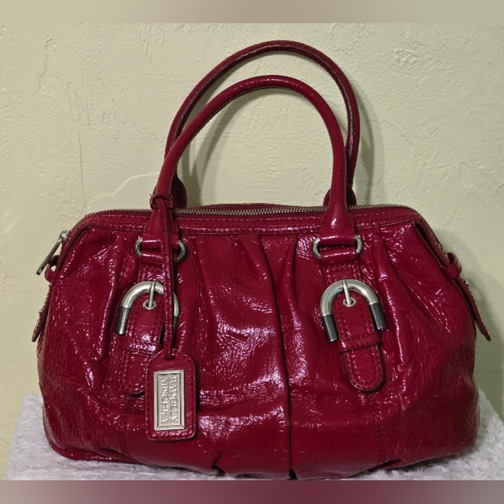 EUC Jewel Badgley Mischka Red Satchel with Glossy Finish